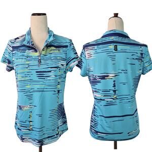 Jamie Sadock Blue White Yellow 1/4 Zip Activewear Golf Tennis Top Shirt Small98